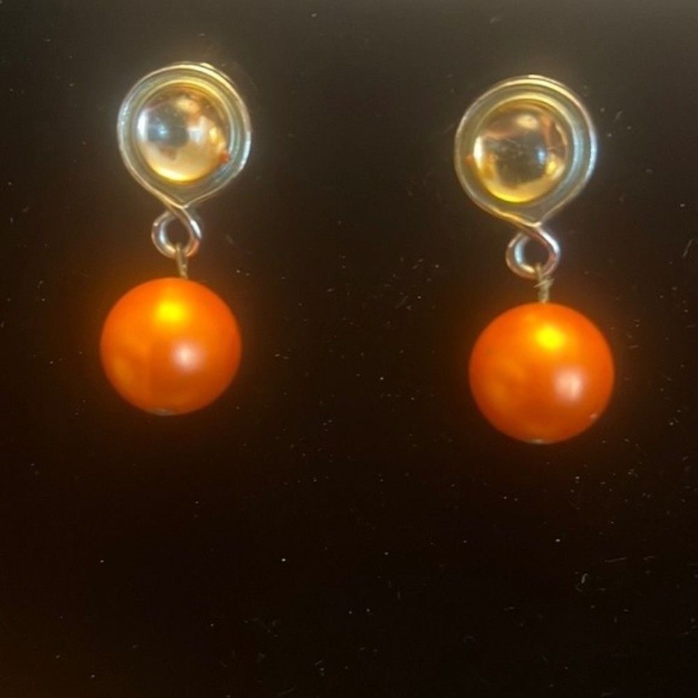 Vintage orange and silver tone Drop earrings for pierced ears